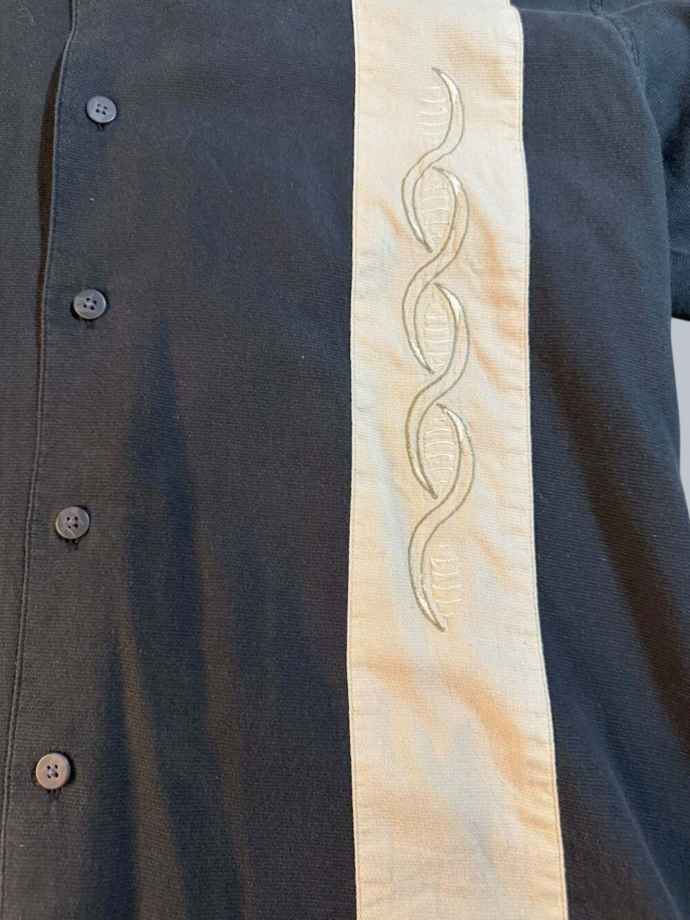 Utility VNTG Embroidered Panel Bowling Shirt Short Sleeve Black Tan Men's Size M - Picture 4 of 6